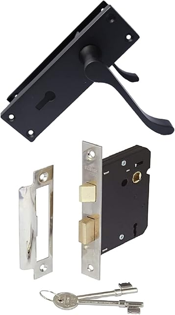 Internal Victorian Scroll Quality Lever Lock Door Handles in Matt Black 150 x 40mm Inc Lock with Keys Haven Heritage ® Sold in Pairs (1)