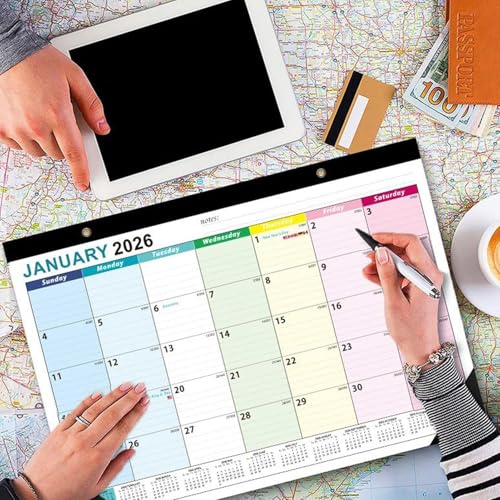 تقويم حائط لعام 2026 من بيجثري، تقويم شهري للمكتب والجدار لمدة 18 شهر، ورق سميك ومتين مع واقيات للزوايا، قائمة مهام، ملصقات مخطط، من يناير 2026 الى يونيو 2027