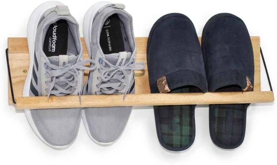 Spiretro 22“ Shoe Rack with Dowel, Wall Hanging Shoe Storage, Organize for Sneaker, Slipper, Boots in Entryway, Hallway, Trailer, RV, Solid Wood_ Beige