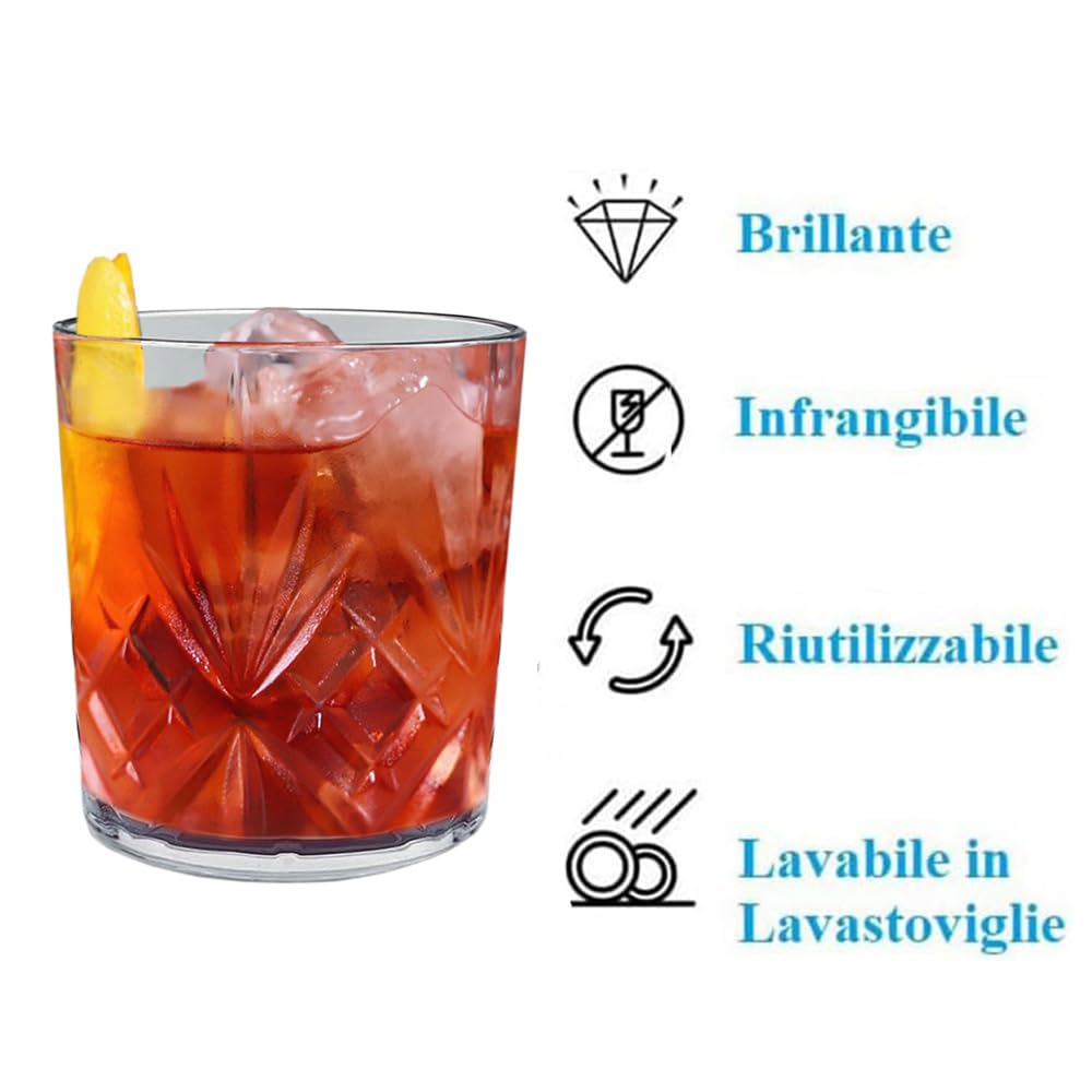 VIRSUS 6 Bicchieri Trasparenti 2850, capacità 325 cc, Modello FIRENZE, Infrangibili Riutilizzabili, lavabili in lavastoviglie, 100% Riciclabili, Unglassy, per bevande, cocktail (DOF da Whisky)
