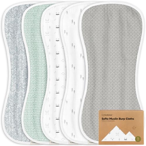 Image of 5-Pack Muslin Burp Cloths Baby Boy, Girl - Very Absorbent Baby Burp Cloth Rags, 8-Layers Viscose Derived from Bamboo Cotton Muslin Towel, Super Soft Spit Up Rags, No Shrink Washcloths (Nordic)