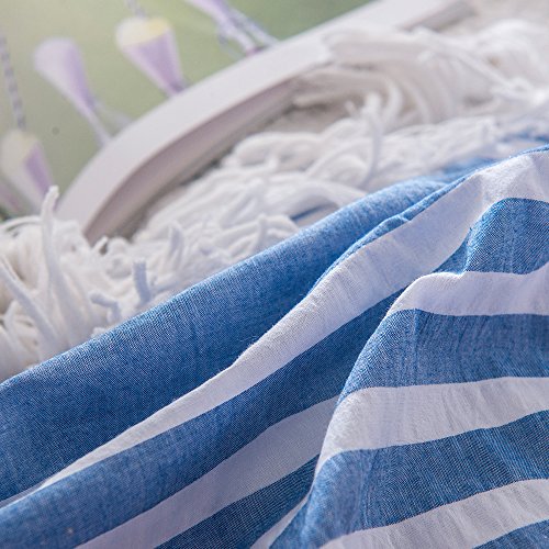 Merryfeel Seersucker Duvet Cover Set King Size,100% Cotton Seersucker Duvet Cover Set,Blue Striped Bedding Set,3 Pieces - King Blue #TOP6