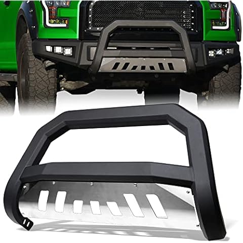 Stehlen 714937183322 Compatible with 2004-2023 Ford F150 / 2003-2017 Expedition / 2003-2014 Lincoln Navigator / 2006-2008 Mark LT Advance Series Bull Bar - Matte Black/Brush Aluminum Skid Plate Cover