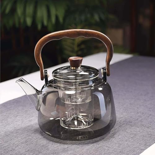 Image of Glass Teapot,18.6oz/550ml Glass Tea Kettle with Bamboo Lid and Removable Filter Spout,Stovetop & Microwave Safe Glass Borosilicate Teapot,Teapot for Loose Leaf and Blooming Tea