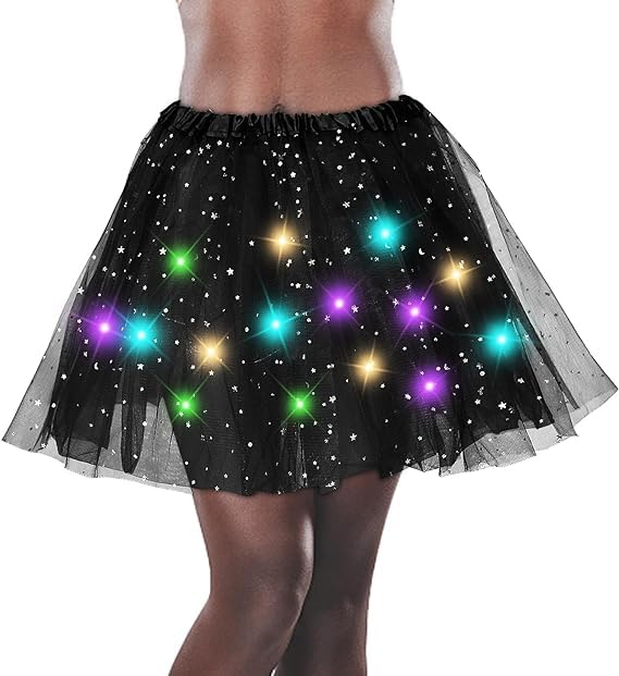 LED Damen Tutu-Rock mit Pailletten und Sternen - Ballettrock für Party,...