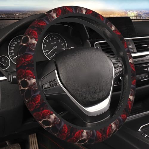 Subily Gothic Rose Blood Skull Universal Steering Wheel Covers, Cute Car Accessories for Women Girls Car Truck