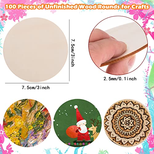 100 Pcs 3 Inch Wood Circles For Crafts Unfinished Wood Circles Natural Round Wooden Disc Cutouts Blank Round Wood Circle Slices For Diy Crafts, Painting, Engraving, Coasters, Home Decor #TOP1