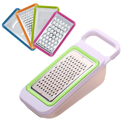 Cheese Grater with Container and Lid, 4 in 1 Grater - Bamyli Multipurpose Stainless Steel Grater Set, Plastic Box for Vegetable and Fruit