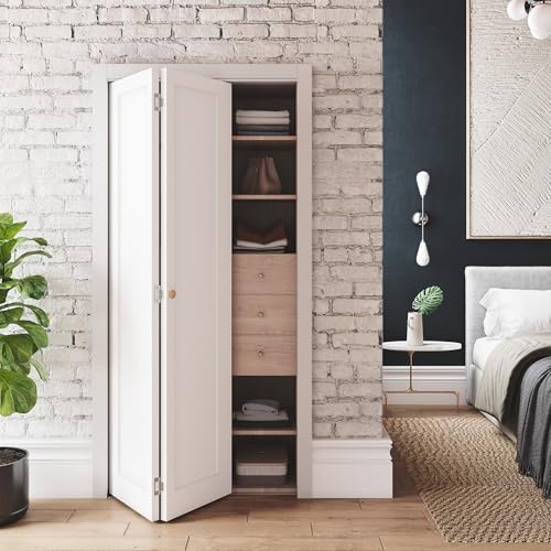 SMARTSTANDARD 36" x 80" Bifold Closet Doors, 1-Panel Paintable White Primed Bi-fold Door, Interior Door with Hardware Kits, 35 2/5"*78 2/5" Two Sides Molded Design, Pre-drilled Doors 36"(Dou