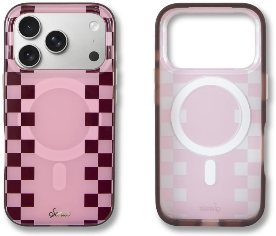 Sonix Case for iPhone 18 Pro, 17 Pro | Diner Check Cognac/Pink