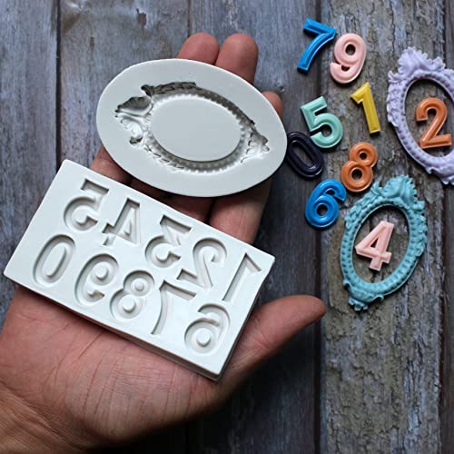 ZHUOJIE 2pc Number & Frame Silicone Mold Fondant Mould Cake Decorating Tools Chocolate Gumpaste Mold, Sugarcraft, for Birthday Party