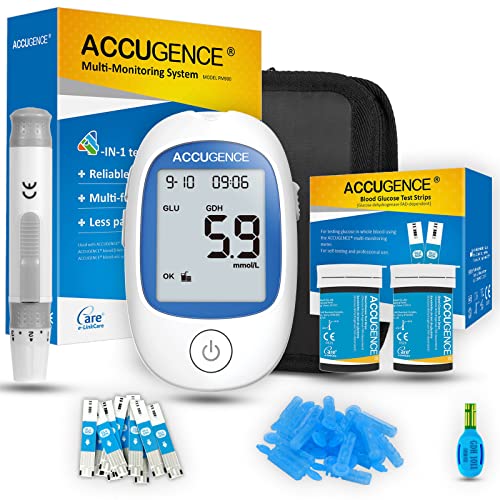 ACCUGENCE 3in1 Blood Glucose Meter With 50 Blood Glucose Test Strips 50 Lancets Blood Sugar Monitor Test Kit for -in mmol/L