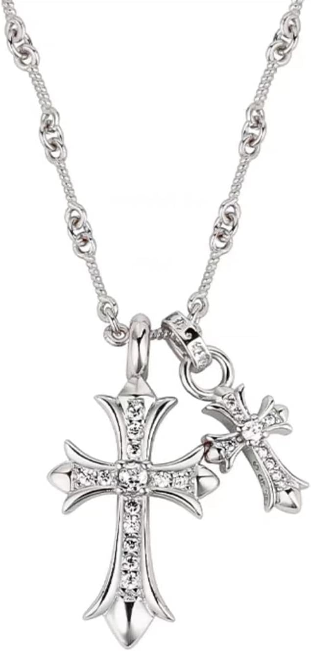 TomovelyCross Necklace for Women Double Cross Vintage Celtic Rhinestone Cross Long Pendant Necklace Choker Necklace 14K Gold for Women and Girls