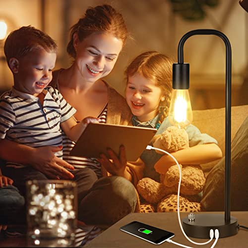 Tomshing Industrial Table Lamp, Modern Bedside Lamp With 2 Usb Charge Ports Stepless Dimmable Vintage Bedside Nightstand Lamp For Bedroom Living Room (Bulb Included) #TOP30