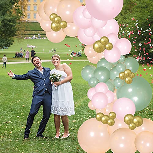 Julliz 144Pcs Rose Gold Pink And Sage Olive Green Balloon Garland Arch Kit #TOP4