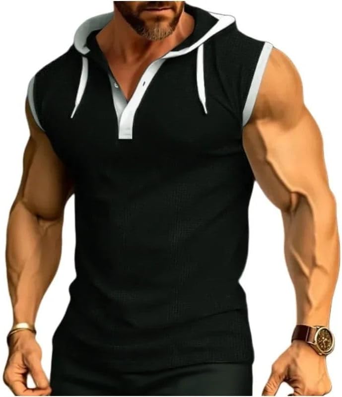 Men's Sleeveless Hooded Shirt Gym Bodybuilding Breathable Fitness Vest
