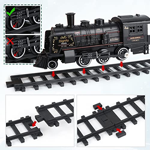 Train Set Toys for Boys - Metal Alloy Steam Locomotive w/Smoke, 2 Passenger Carriagers w/Lights & Sounds, 14pcs Tracks, Christmas Train Set for Kids 1-3+ Years Old