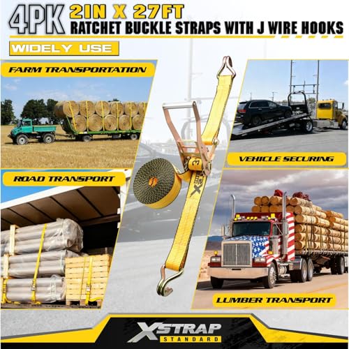 XSTRAP STANDARD Heavy Duty Ratchet Tie Down Straps 4 Pack 2" x 27' 10000lbs - image 2