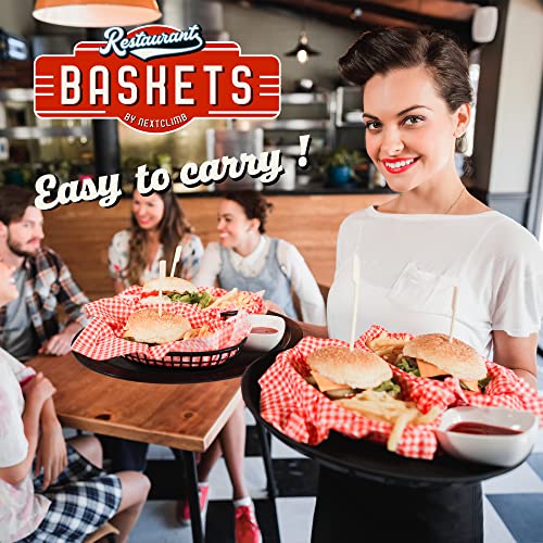 Restaurant Basket Fast Food Baskets - Huge 12” X 9” Size Classic Oval Retro Plastic Foodservice Bread, Burger & Fries Tray Platter Set For Party, Picnic, Barbecue (Black 96-Pack) #TOP4
