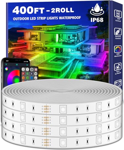 Image of AILBTON 400ft Outdoor LED Strip Lights Waterproof with self-Adhesive Back,IP68 Outside Strips Bluetooth App Remote,Music Sync RGB Exterior Rope Lights,for Balcony,Deck,Roof,Pool