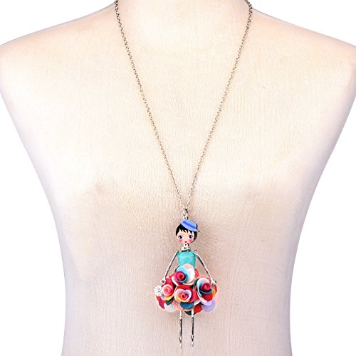 BONSNY Paris Doll Necklace Dress Handmade Pendant Amellie Alloy Flower Crystal Long Chain Women Jewelry3