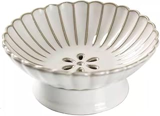 XIANGJL-888 Bandeja de Drenaje de cerámica Vintage for Sala de Estar, Bandeja Alta for Frutos Secos, Bandeja for Aperitivos y Frutas, Color Azul y Blanco, Multifuncional(Blanco,Pequeño)