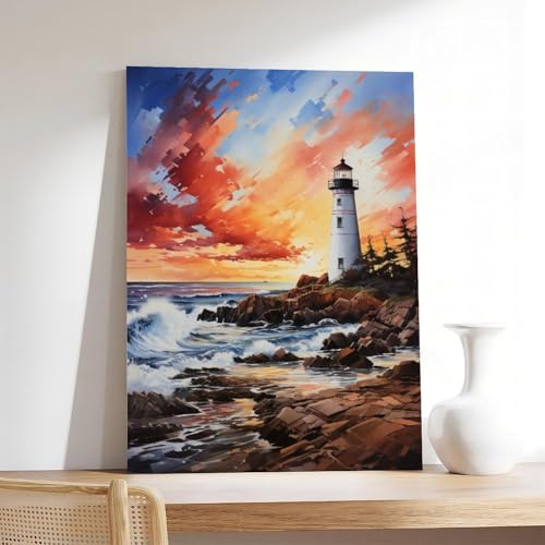 Aquarelle paysage de phare déco côtière poster toile salon - 7