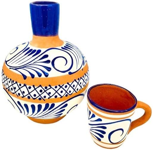 Hand Painted Canela Clay Water Jug with Cup - 4 Qt