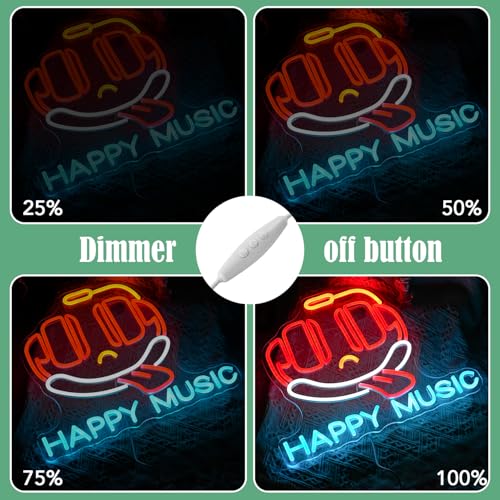 Image of Happy Music Neon Sign Dimmable Led Microphone Neon Light for Wall Decor USB Cute Headset Neon Light Sign for Music Studio Bar Live House Karaoke Party Bedroom