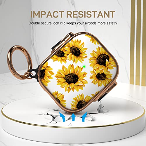 Image of Maxjoy for AirPods Case with Lock, Flower AirPod Case Lock Hard Protective Cute AirPods 2 Cover for Women Men with Keychain for AirPod 2nd 1st Generation Cover 2&1, Sunflower