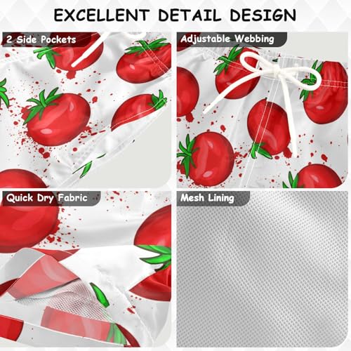 DOMIKING Tomato Splatter White Boys Swim Shorts Quick Dry Swimsuit with Elastic Waistband for Boys Beach Pool Adjustable Waist S3