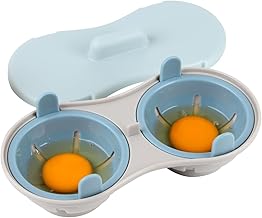 Kcgani Egg Poacher Microwavable, 2 Cavity Egg Steam Cooker with Lid, Double Egg Maker Poached Cups Egg Steamer Kitchen Gadget Easy Breakfast Cooking Tools Dishwashable Set, Blue