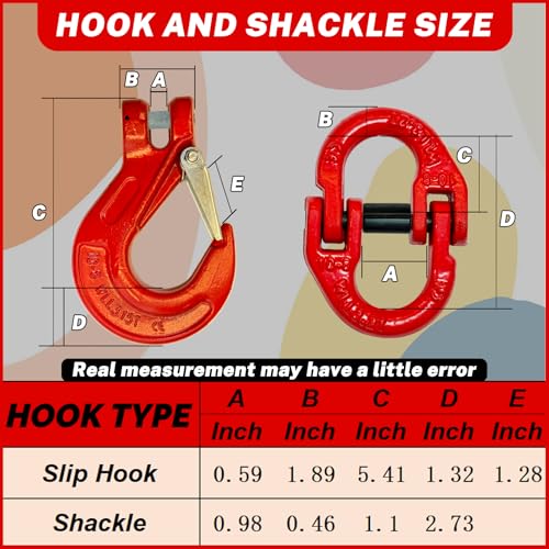 HENBOW 3/8\" Clevis Slip Hook and Chain Connector Link,G80 Tow Trailer Safety Hook and Hammerlock Coupling Link,6900Lbs Working Load Limit for Lifting&Towing,Red(2 Hooks and 2 Connector Link)