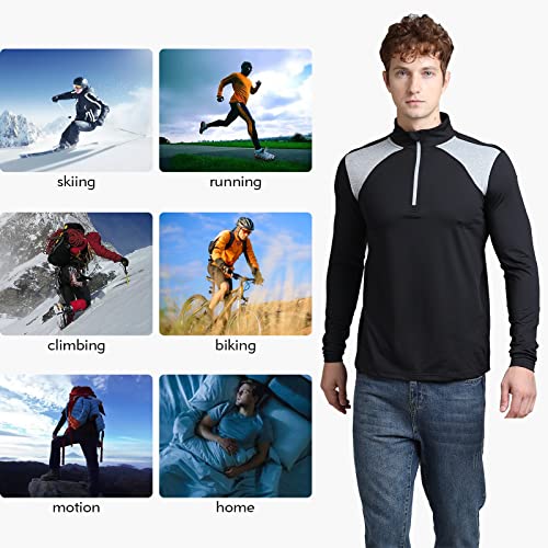 Mens Quarter Zip Pullover Active Long Sleeve Shirts For Men 1/4 Zip Sweatshirt With Fleece Lined For Men Black #TOP5