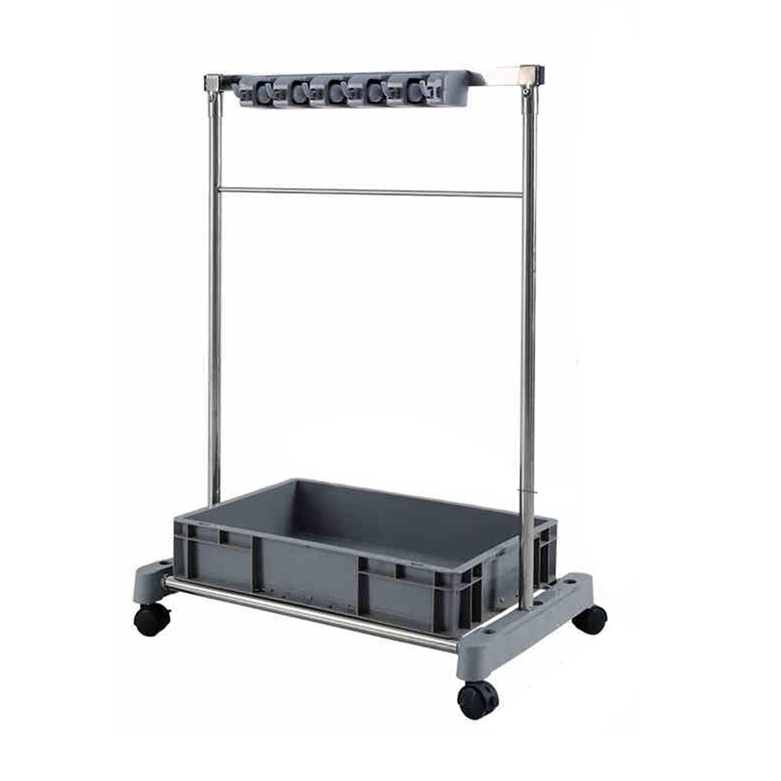 asdchZen Broom Rack Organizer - Floor Standing Tool Cart With Wheels And Drain Basin For Long Handled Tools, Rakes, And Brooms - Ideal Cleaning Supplies Storage Solution