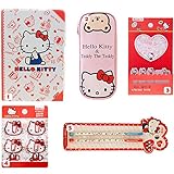 Sanrio Japan Hello Kitty Merchandise Stationary Gift Set for her : 5 Items include Icon Paper Clip, Post Note, Adorable Pencil Pouch, Cute Notebook and Pen Set (Red Version)
