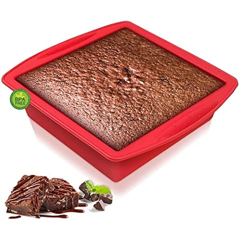 Silicone Square Cake Pan - Walfos Silicone Brownie Pan with Non-Slip Grips, Non-Stick and BPA Free, Perfect for Brownie, Cake, Bread, Pie and Lasagna Cover