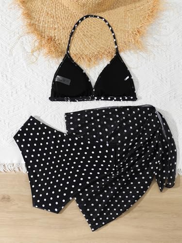 Image of SEGT Girl's 3 Piece Striped Bikini Swimwear Cute Swimsuits Bathing Suit High Waisted with Cover Up Beach Skirt