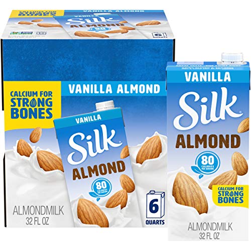 Silk Pure Almond Vanilla 32-Ounce (Pack of 6), Vanilla Flavored Non-Dairy Almond Milk, Dairy-free Milk, Vegan & Plant-Based