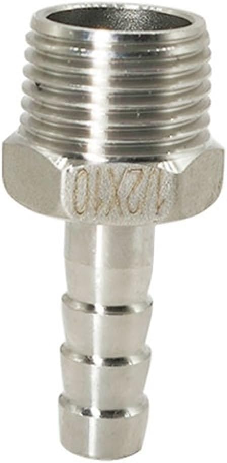 1/8 1/4Inch Male 304 Stainless Pipe Fitting 6 8 10 12 13 15 16mm Hose Barb Connector Steel Coupler 1Pcs(13mm,1/4")