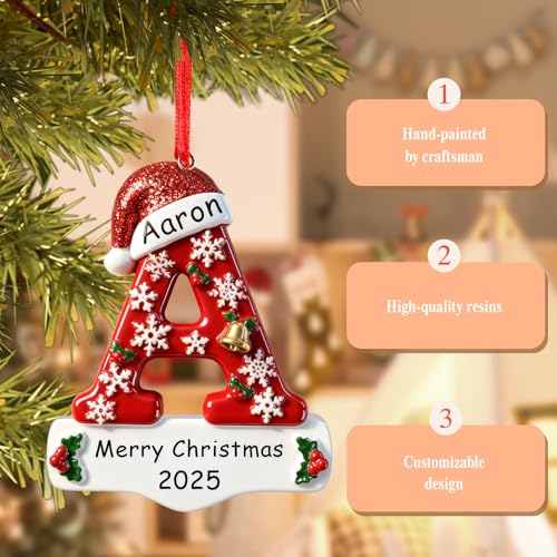 Image of Bemaystar Personalized Initial Christmas Ornaments 2026 - Custom Ornaments with Name, Personalized A-Z Letter Ornament, 3D Resin Name Ornament for Christmas Tree, Xmas Gifts for Family Kids Friends