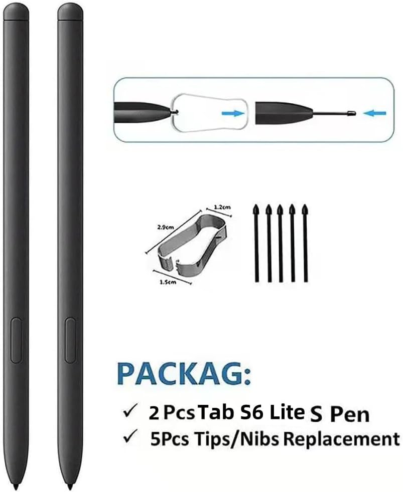 2 Pcs Tab S6 Lite S Pen Replacement for Samsung Galaxy Tab S6 Lite All Versions Stylus Touch S Pen with 5xTips (Gray) image 2