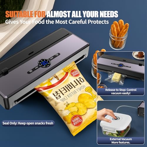 Image of Sealer Machine for Food Storage, 85KPA Strong Suction, Dry /Moist Mode, Automatic Seal in 10-20 Seconds with 10 Vacuum Bags & 1 Roll, Built-in Cutter, Bag Storage & Vacuum Hose, for Home Kitchen Use