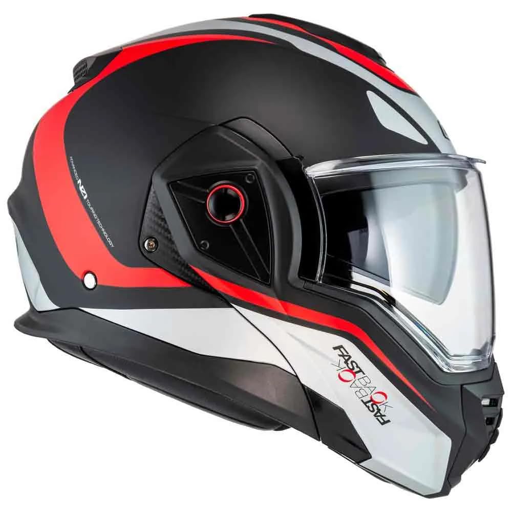 NZI Casco Modular NZI Fastback Duo 180º sumum Negro Rojo Abatible con Visor Solar - Unisex Hombre y Mujer - Homologado P/J ECE 22.06 (M)