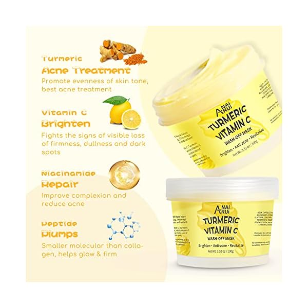 ANAIRUI-Turmeric-Vitamin-C-Wash-off-Facial-Mask-Soothing-Acne-Dark-Spots-Hydrate-Glow-Ice-Cream-Mask-Hydrating-Revitalizing-Boost-Radiance-and-Collagen-for-Dry-Dull-Skin-352-oz ANAI RUI Turmeric Vitamin C Face Mask, Facial Mask Hydrating, Glow Ice-Cream Mask, Revitalizing, Boost Radiance for Dry, Dull Skin, 3.52 ozâ¦