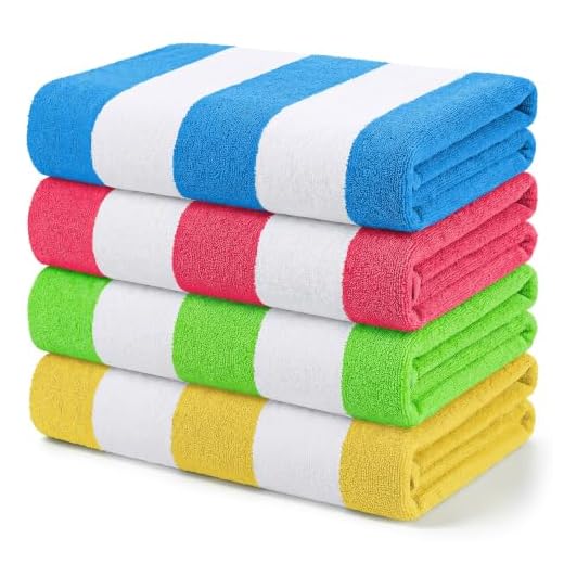 Exclusivo Mezcla 4-Pack Large Microfiber Beach Towels Set (Pink/Green/Blue/Yellow, 30" x 60"), Quick Dry, Cabana Striped Pool/Swimming/Bath Towel for Adults/Kids, Lightweight and Highly Absorbent