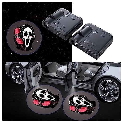 SINLAKUA Ghost Face Funny Automotive Car Door Led Projector Lights Shadow,Car Welcome Light Anime Skull Logo Car Door Step Courtesy Welcome Lights Shadow Car Door Lights 2Pcs