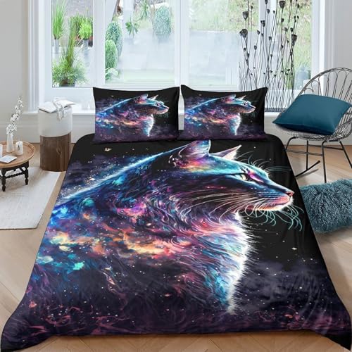Housse de couette chat cosmique en microfibre pour lit double