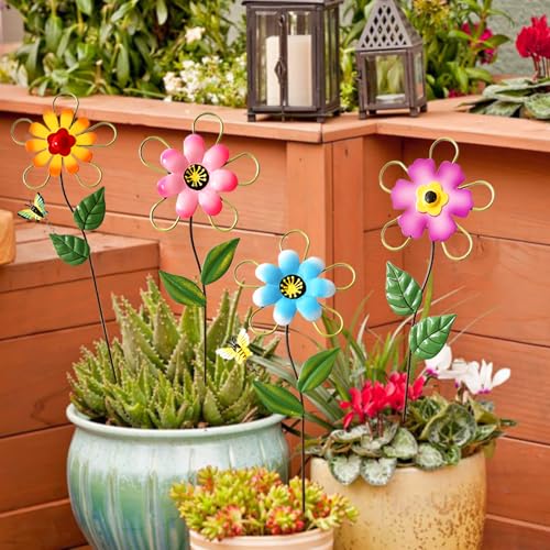Image of Metal Flowers for Outside, 4-Pack Decorative Garden Stakes