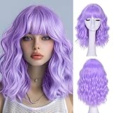 Lizzyhair Short Wavy Wig with Bangs for Women Bob Wave Wigs for Black Women 18Inch Fashion Style Synthetic Heat Resistant for Daily Party Use